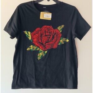 Black Rose Swarovski Crystal Tee Rodeo Quincy Women Sz Medium County Festival